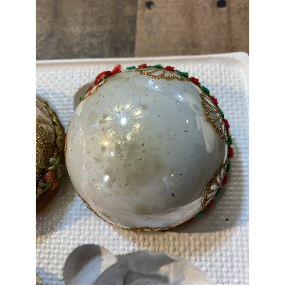 Vintage Victoria Collection Glass‎ Christmas Ornaments - Set of 3 - HEAVY WEAR
